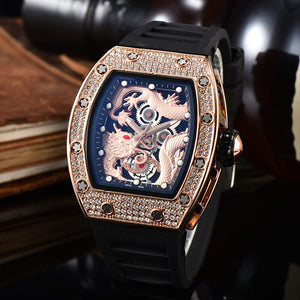 New Richard men and women watch Hollow-out Diamond-Embedded Barrel-Shaped Waterproof Quartz Pointer casual men Watch 9928