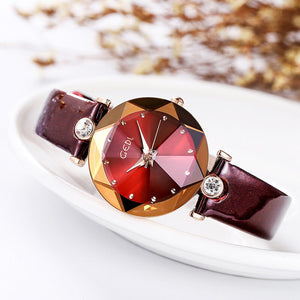 GEDI Women watch diamond waterproof leather quartz lady students watch 12006