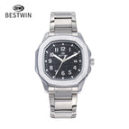 BESTWIN men's watch Square Butterfly Clasp Fashion Steel Calendar Men's casual Quartz Watch 985