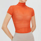 New Retro Yoga Blouse T-shirt Women's Turtleneck Quick-Drying Sports Yoga Jacket Mesh Breathable Sun-Proof Yoga Clothes