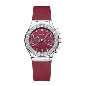 2021 Fashion Women Watches Lady Big Dial Rose Gold Wristwatches Waterproof Rubber Strap Rhinestone Bling Clocks Gifts for Women