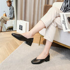 Shallow mouth thick heel square head single shoes women's 2021 autumn new British style small leather shoes soft sole women's 189-5