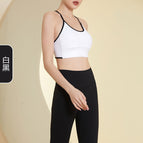 Spring and Autumn Fashion Fitness Suit Women's New Contrast Color Cross Beauty Back Bra Seamless Yoga Sports Pants Two-Piece Suit TZ23-822
