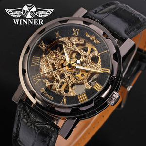 Winner Men's Fashion Roman Numerals Hollow Retro Belt manual mechanical men causal Watch SLZ37