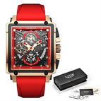 LIGE New Men's Watch Square Multifunction Chronograph Waterproof Watch LG8935