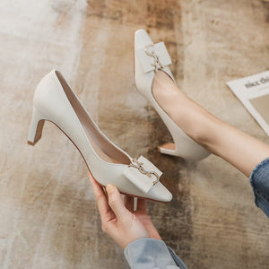 2022 new sweet temperament square toe high-heeled women's shoes with medium thick and shallow mouth fashion single shoes women B65-17
