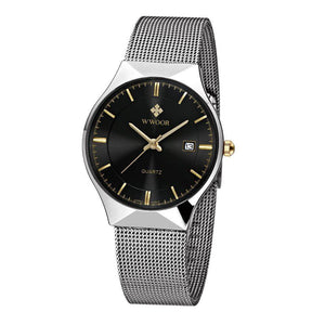 WWOOR 8016 Men's Watches Stainless Steel Band Analog Display Quartz Wrist Watch Ultra Thin Dial Fashion Dress Watch