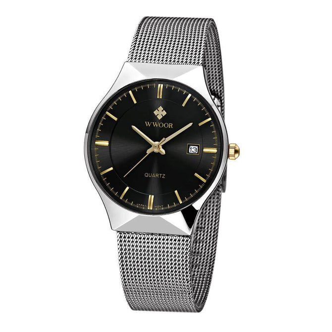 WWOOR 8016 Men's Watches Stainless Steel Band Analog Display Quartz Wrist Watch Ultra Thin Dial Fashion Dress Watch