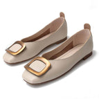New autumn shoes women's metal buckle shallow mouth square head pedal shoes soft bottom large size flat bottom casual shoes n1-60