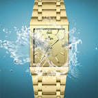 SWISH 0034 New rectangular men's fine steel band Japanese movement simple calendar quartz watch waterproof watch