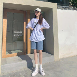 JEANS retro five-point jeans women's 2022 summer new high waist thin loose pants 6353