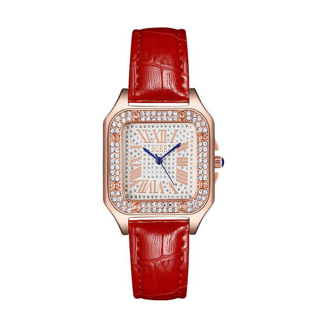 BURR full diamond square leather waterproof ladies watch light luxury niche high-end watch women L2002RG