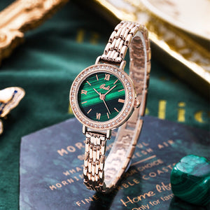 GEDI new watch women's light luxury fashion round quartz small green watch student Bracelet women waterproof watch 22001 steel