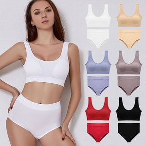 Underwear set women's no steel ring gathering comfortable breathable vest bra large size deep u sexy back plus size Panties and bra set 1602