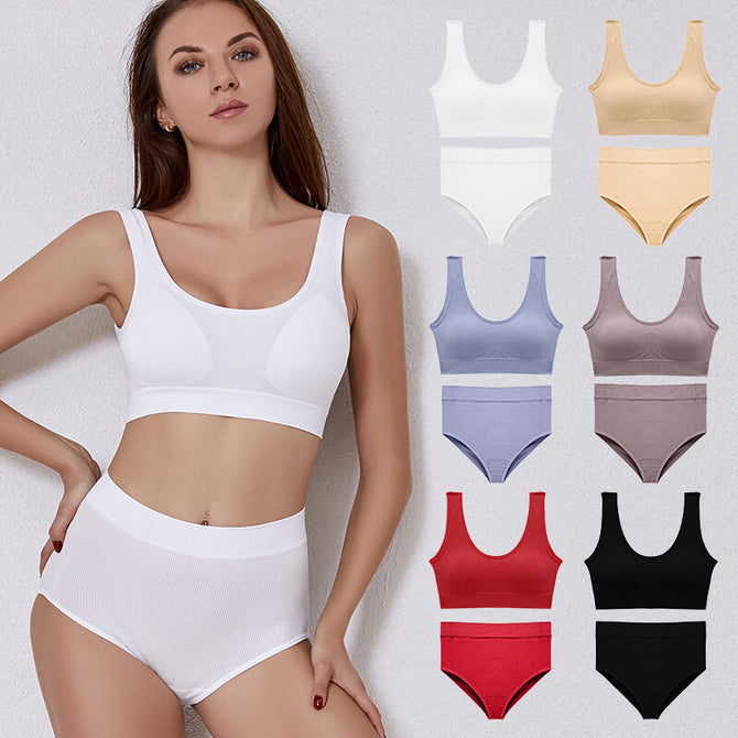 Underwear set women's no steel ring gathering comfortable breathable vest bra large size deep u sexy back plus size Panties and bra set 1602