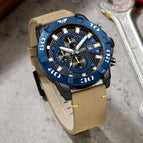 Megir Men's Watch Timing Luminous Leather Large Dial Watch Sports Quartz Watch 2136G