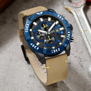 Megir Men's Watch Timing Luminous Leather Large Dial Watch Sports Quartz Watch 2136G