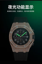PINTIME men's watch silicone strap octagonal design calendar waterproof diamond plaid casual  men watch