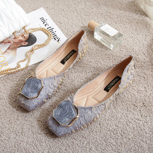 Flat sole single shoes women's 2022 new spring and autumn silk shallow mouth women pedal shoes 555-15