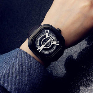 Punk Square Turntable Boys Watch Trendy Men's Turntable Fashion Clock All-Match Belt Quartz Watch 58991