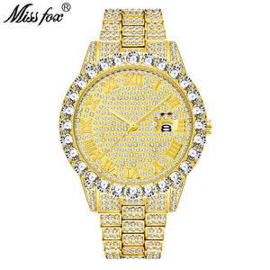 Missfox 2643 new trend fashion waterproof hip hop full Diamond Men's Watch Bracelet popular