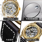 PINTIME New Men Watch Two-Way Movement Leisure Men's Leather Belt Watch Automatic Mechanical Watch 2346