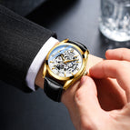 CHENXI new automatic mechanical watch men's leather strap hollow mechanical watch luminous waterproof watch CX-8821
