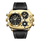 Oulm Dual Time Zone Fashion Men's Watch Quartz New Compass Leather Large Dial Men's Watch HP9865