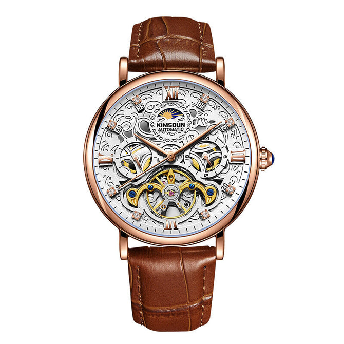 KIMSDUN Tourbillon Engraved Hollow Automatic Mechanical Watch Men's Waterproof Business Watch K-2031A