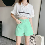 JEANS color denim shorts women's 2022 new high-waisted slim A-word loose double-button shorts 055