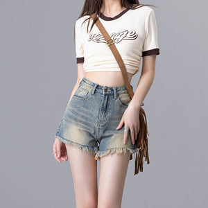JEANS retro denim shorts women's 2022 new high-waisted thin burrs sexy hot girls hot pants JC9800
