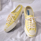 Women Canvas Open smile half-drag casual shoes female no heel 2021 new Korean student lazy shoes