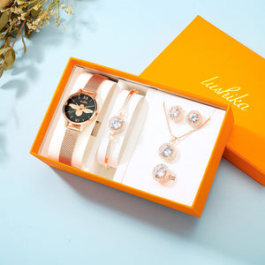 Women quartz watch fashion trend line bee office lady bracelet watch set gift 016t