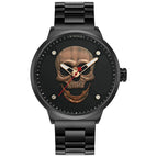 WWOOR Fashion Skull Men's Mesh Quartz Watch Black Solid Steel Creative Casual Watch 8867