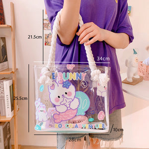 Creative ins beach bag PCV transparent handbag storage bag cute girl heart niche waterproof Satchel