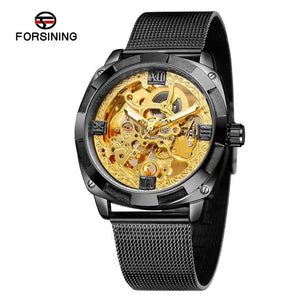 Forsining Men's Fashion Casual Hollow Waterproof Mesh Belt Carved Automatic Mechanical men casual Watch SLZe256