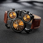 Oulm watch for men new multi time zone leather men's watch luminous trend casual quartz watch HP1167