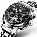 KINYUED Stainless Steel Men's Tourbillon Multi-function Calendar Automatic Mechanical Watch JYD-J014