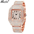 Missfox gold Roman high-end hip-hop star-studded diamond square men's watch fashion quartz watch V324