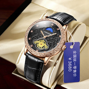 KIMSDUN retro engraved moon phase high-end imitation mechanical watch men's waterproof quartz watch K-2191B