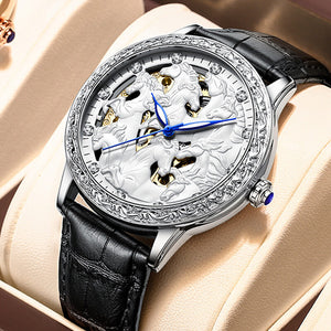 KIMSDUN men's casual watch 3D Engraving Eight Horses Fashion Hollow Automatic Mechanical Watch Waterproof men Watch K-2196A