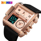 SKMEI 1391 Men BIG DIAL Watches Fashion Digital Watch For Man Leather Strap Dual Display LED Quartz Watch Chronograph Alarm Clock Calendar Date Stopwatch Luminous Waterproof Shockproof