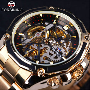 Forsining Waterproof Mechanical Watch Men's Fashion Casual Steel Belt Hollow Automatic Mechanical men Watch SLZe66
