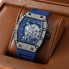 Watch for men Richard Trendy Fashion Hollowed-out Quartz Watch Diamond Silicone Electroplated Barrel-Shaped Men's and Women's Watch 9924