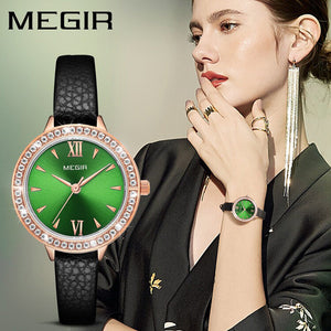 Megir women watch light luxury fashion diamond waterproof all-match leather copper quartz female watch 4210