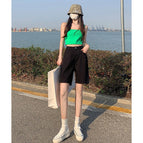 JEANS high-waist candy-colored denim five-point pants women's 2022 Korean version of high-waisted thin fresh casual pants 0567
