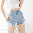 JEANS white ripped denim shorts women's 2022 summer new high-waisted thin A-line wide-leg hot pants JC3023