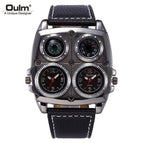 Oulm Large Dial Fashion Casual Men's Watch Large Dial Dual Time Zone Compass Men's Quartz Watch HP1140