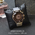 GUOU 8107 Durable Small Fashionable Handsome Big Dial Rhinestone Grey Strap Women's Watch