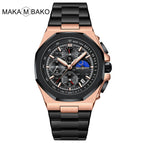 Makambako men's watch Sun Moon Star Multi-Function Waterproof Watch Men's Stainless Steel Octagonal Shell Calendar Watch